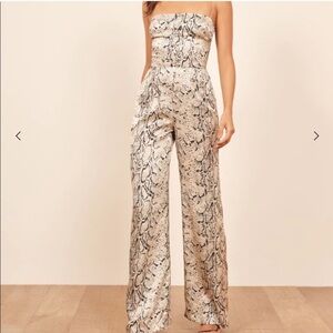 Reformation Haven Jumpsuit Silk Snakeskin Print Size 4